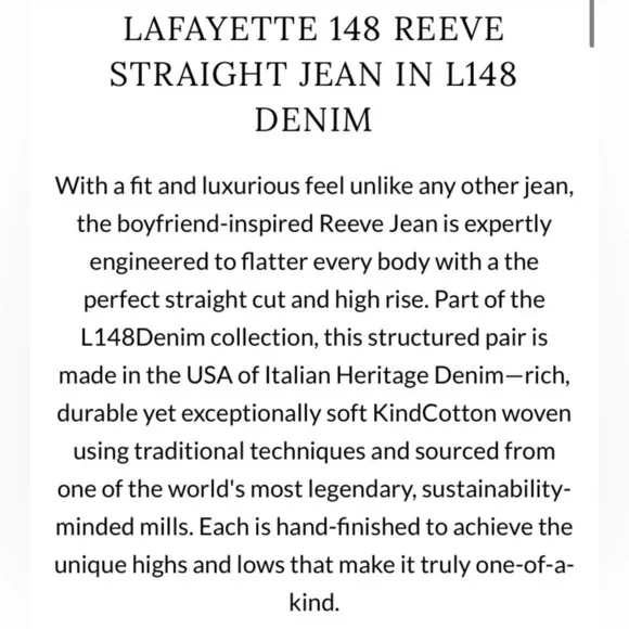 Lafayette 148‎ Reeve straight jeans size 30